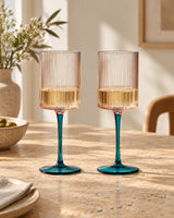 Pink & Green Plissé Glass White Wine Glasses - Set of 2