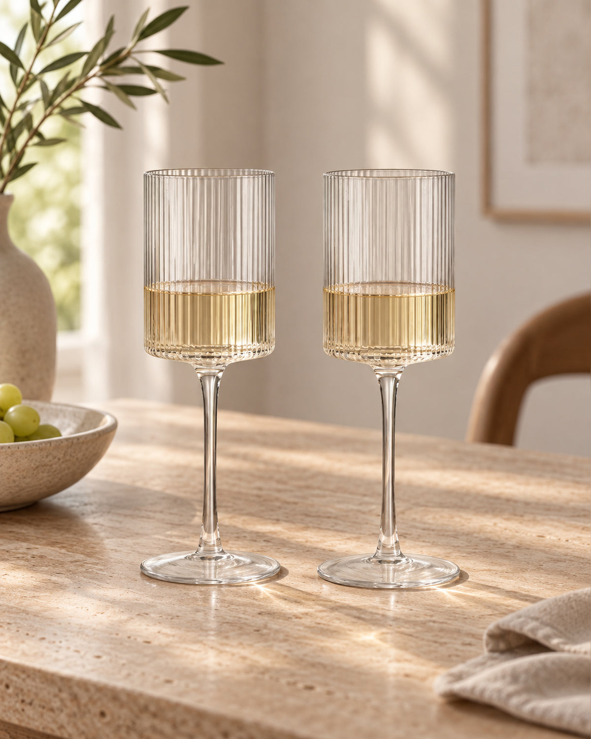 Clear Plissé Glass White Wine Glasses - Set of 2