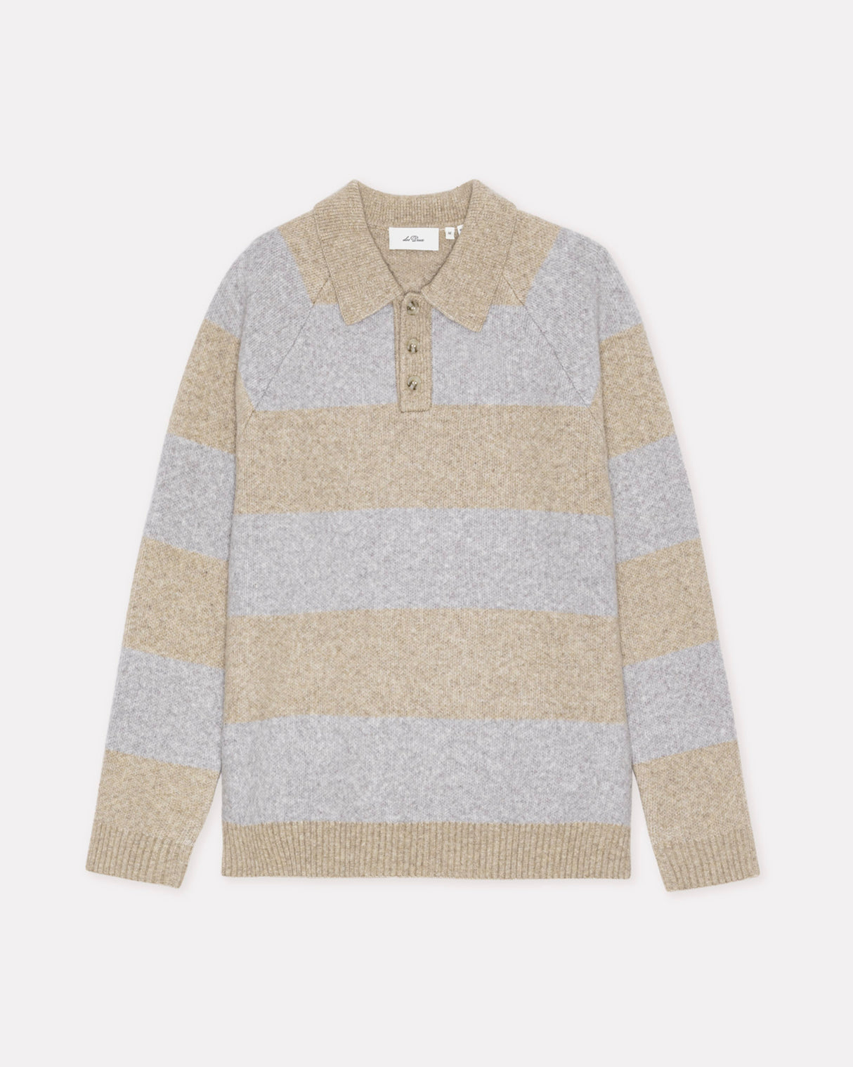 Light Sand Melange Striped Knitted Polo