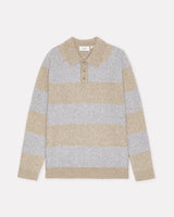Light Sand Melange Striped Knitted Polo