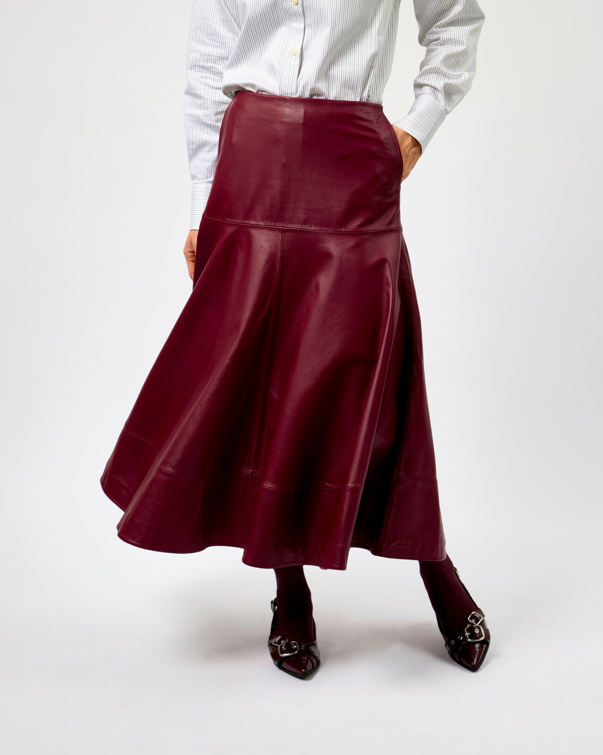 Tawny Port Olympia Leather Midi Skirt