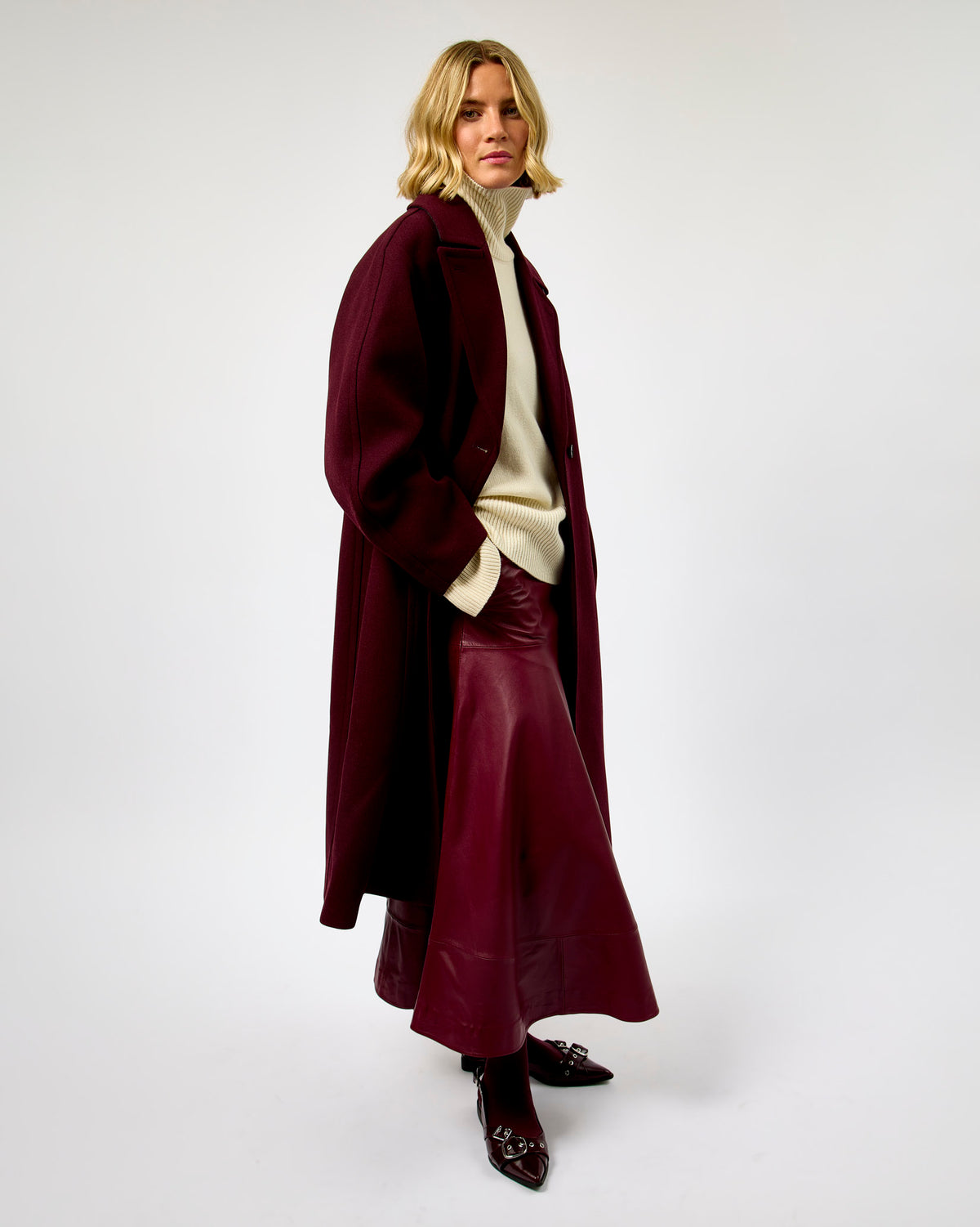 Tawny Port Olympia Leather Midi Skirt