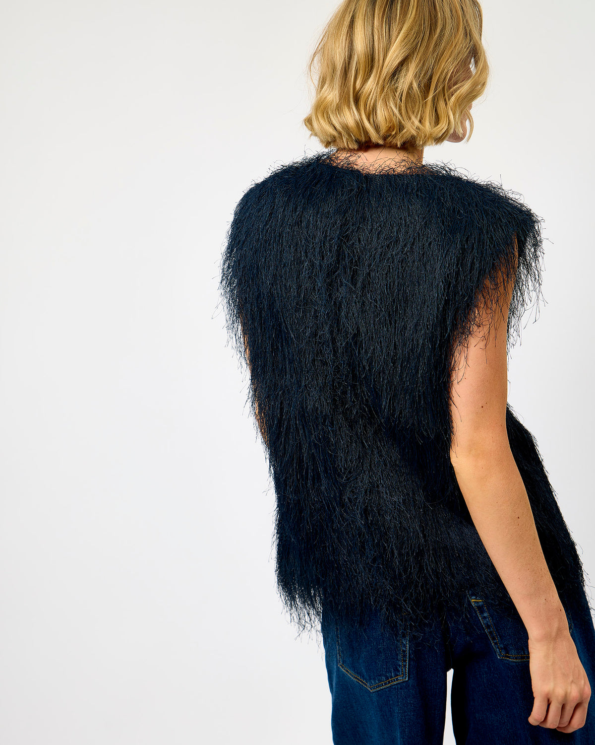 Dark Sapphire Marianne Feather Sleeveless Top