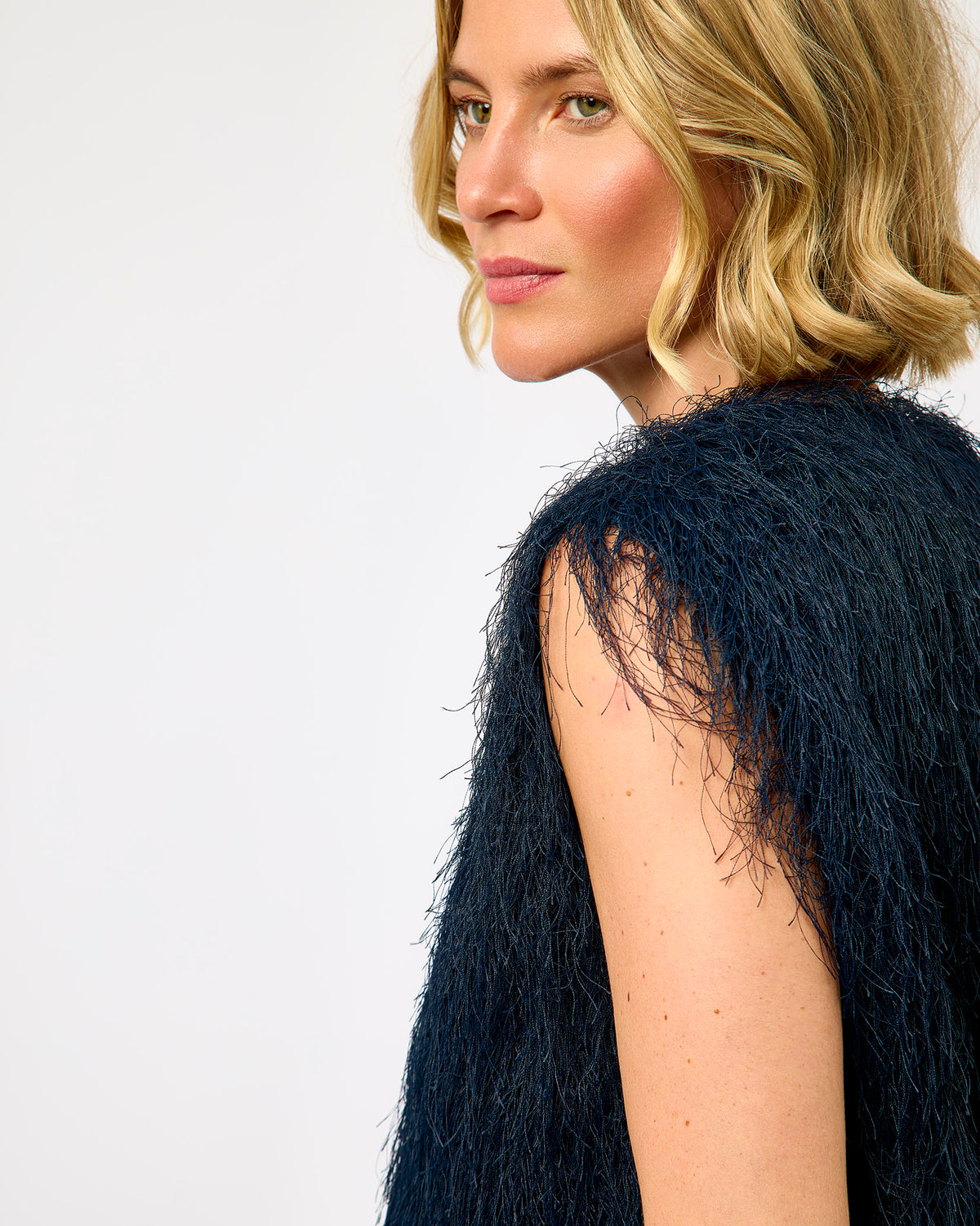 Dark Sapphire Marianne Feather Sleeveless Top