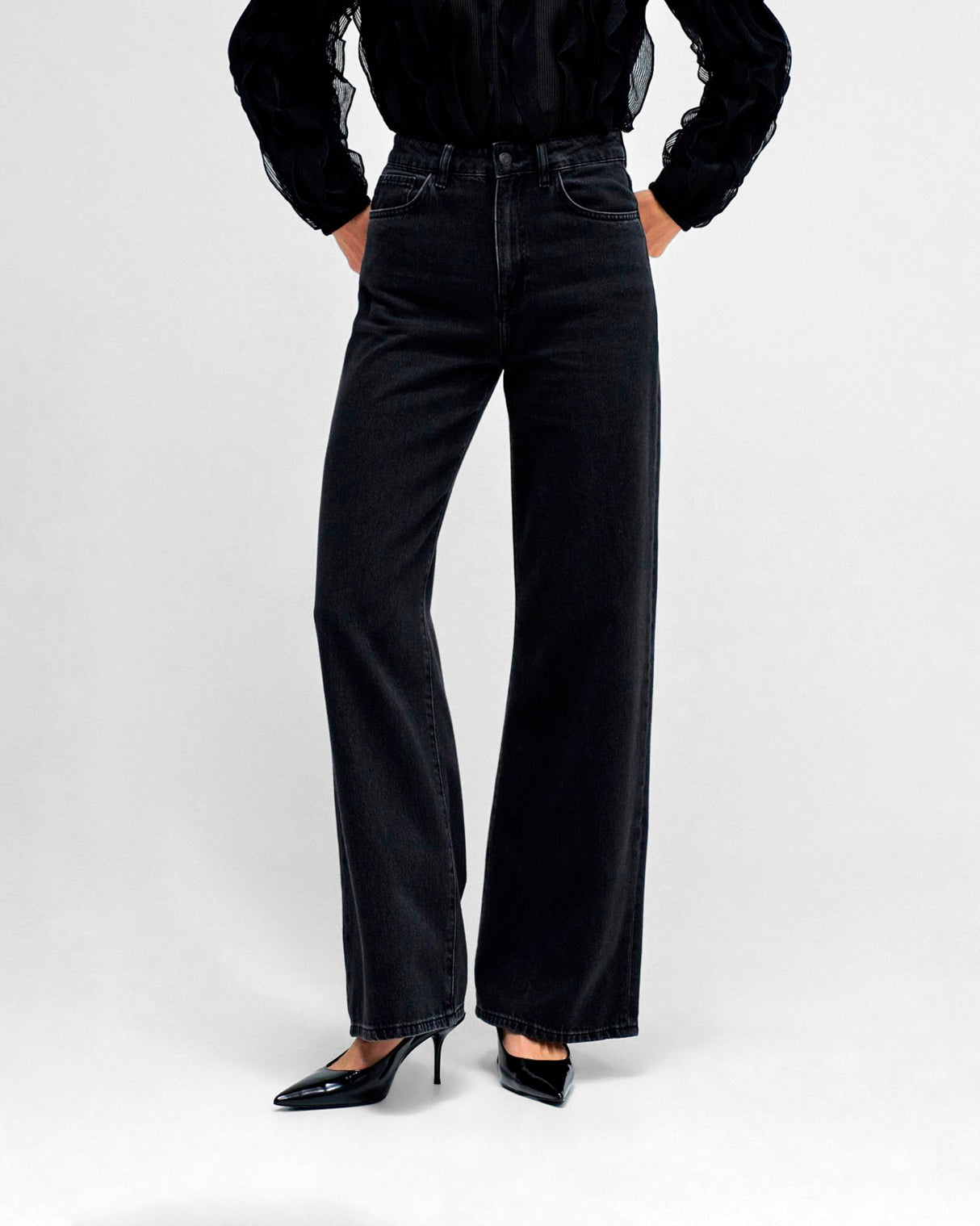 Black Wash Wide Leg Jeans