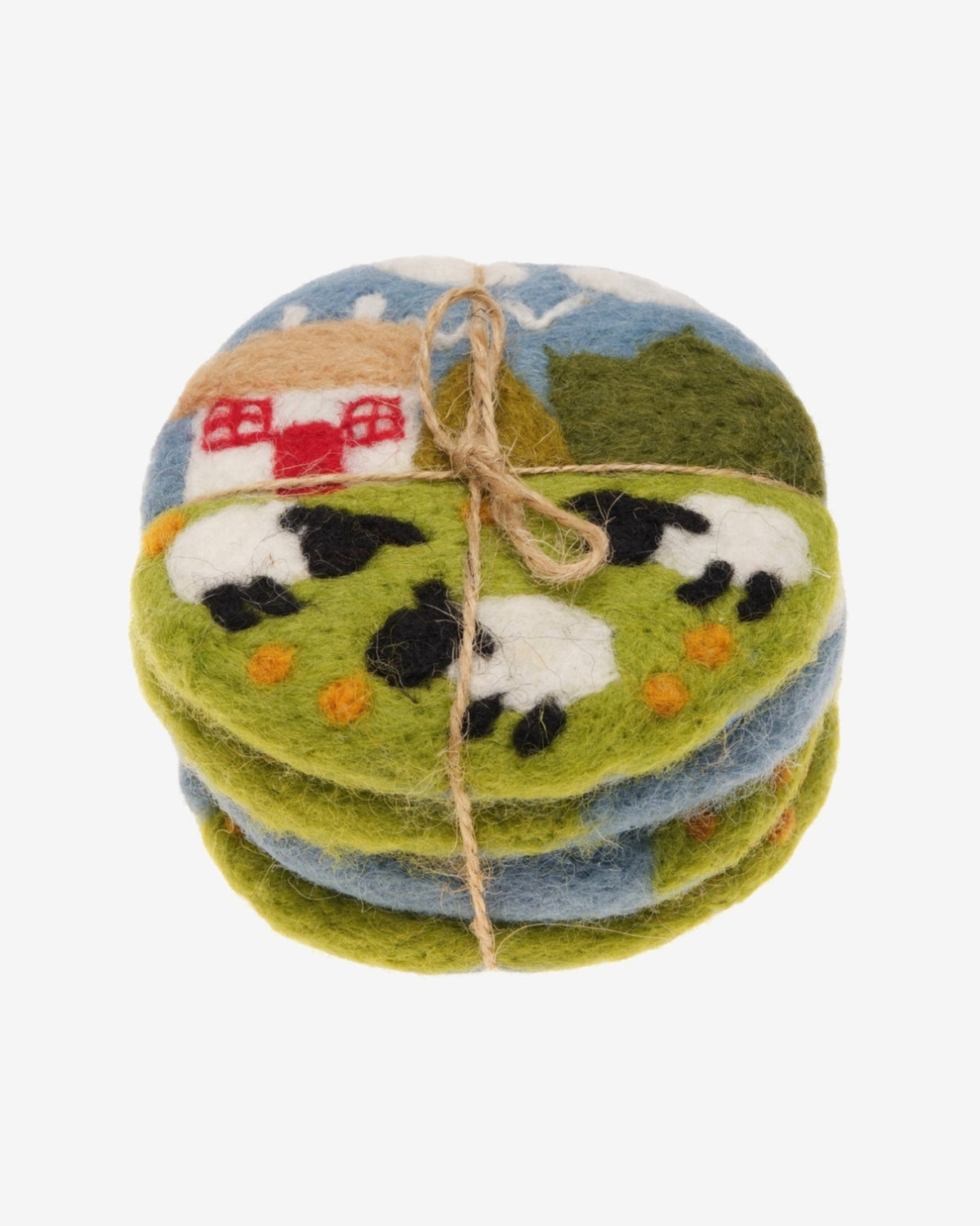 Irish Cottage & Sheep Handmade Wool Felt Coasters - Set of 4
