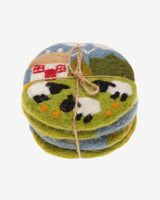 Irish Cottage & Sheep Handmade Wool Felt Coasters - Set of 4