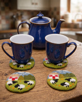 Irish Cottage & Sheep Handmade Wool Felt Coasters - Set of 4