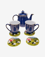 Irish Cottage & Sheep Handmade Wool Felt Coasters - Set of 4
