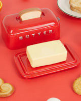 Toasty Red Ceramic Lidded Butter Tray