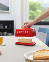 Toasty Red Ceramic Lidded Butter Tray