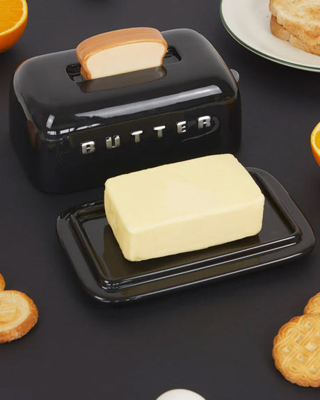 Toasty Black Ceramic Lidded Butter Tray