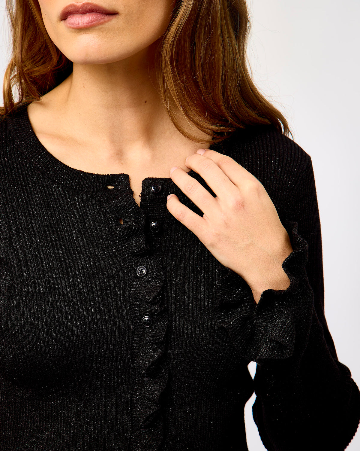 Black Lurex Dwala Frill Cardigan