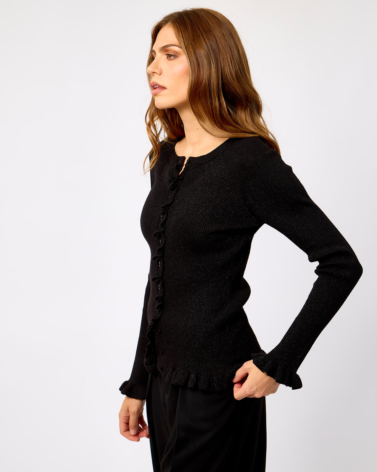 Black Lurex Dwala Frill Cardigan