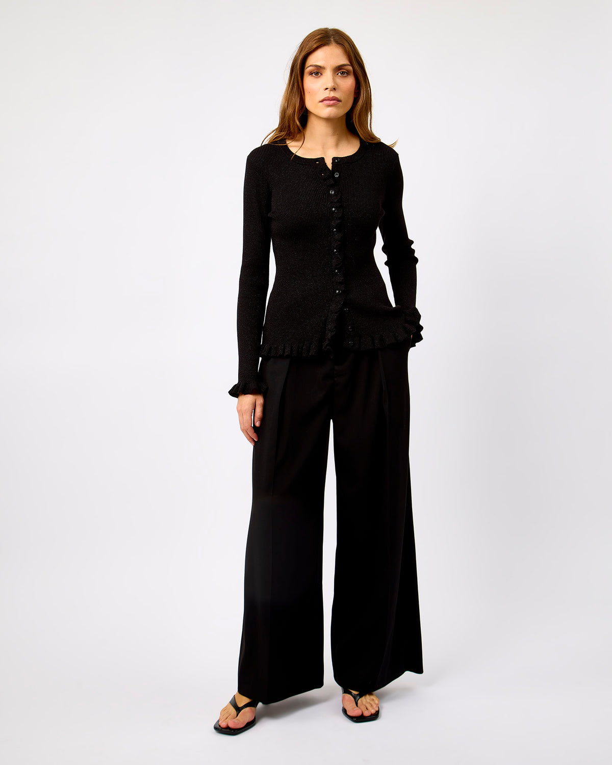 Black Lurex Dwala Frill Cardigan