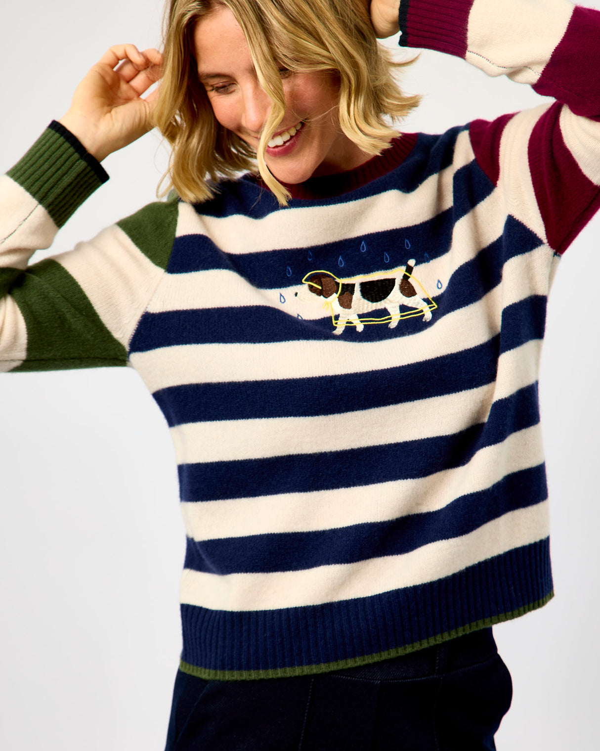 Multi Stripe Embroidered Dog Perro Jumper