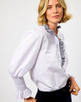White & Blue Check Volantes Shirt