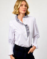 White & Blue Check Volantes Shirt