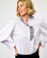 White & Blue Check Volantes Shirt