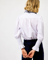 White & Blue Check Volantes Shirt