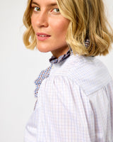 White & Blue Check Volantes Shirt