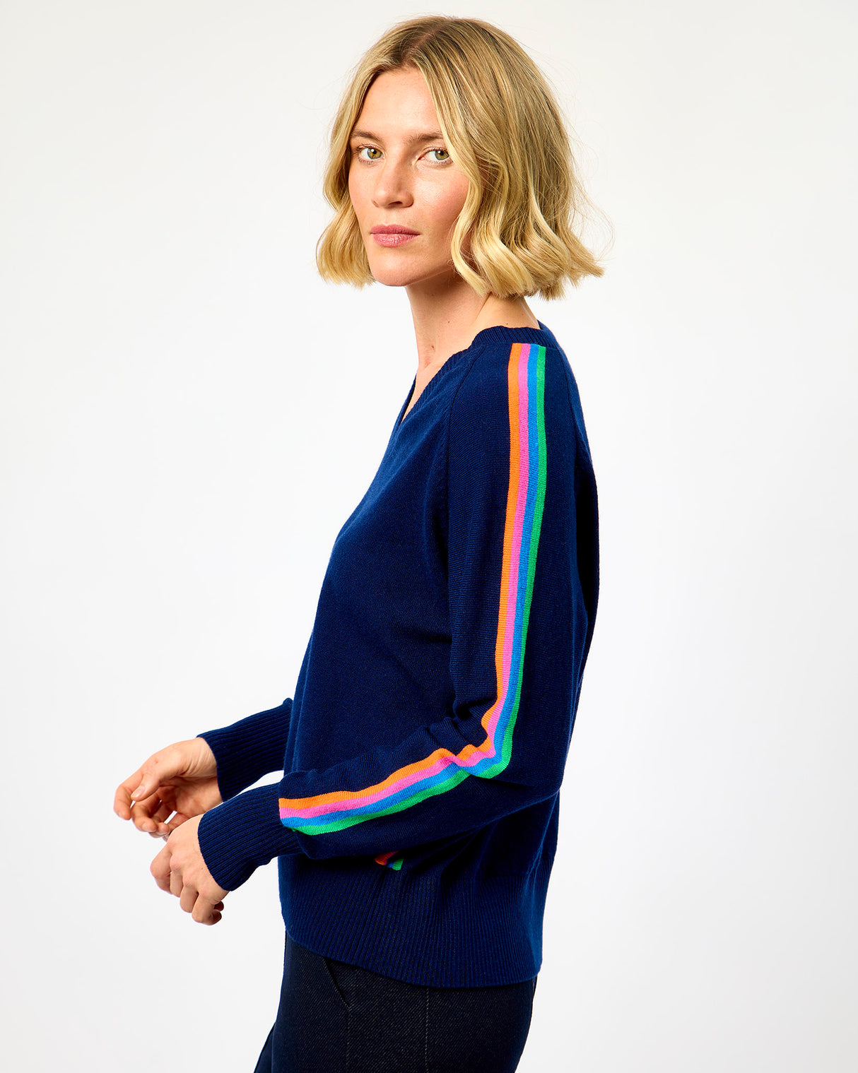 Navy Cuella V-Neck Jumper