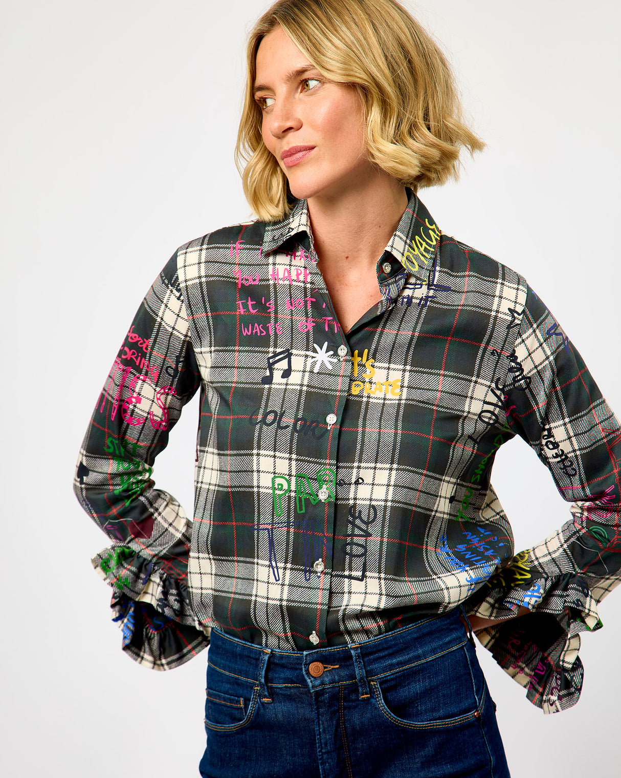 Tartan Green Grafitti Volantes Shirt