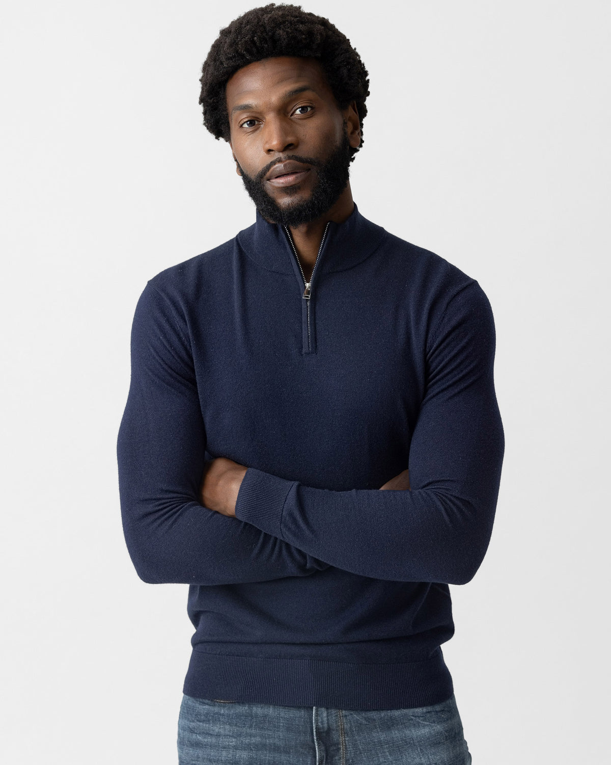 Navy Adam Knit Zip Turtle Neck Jumper
