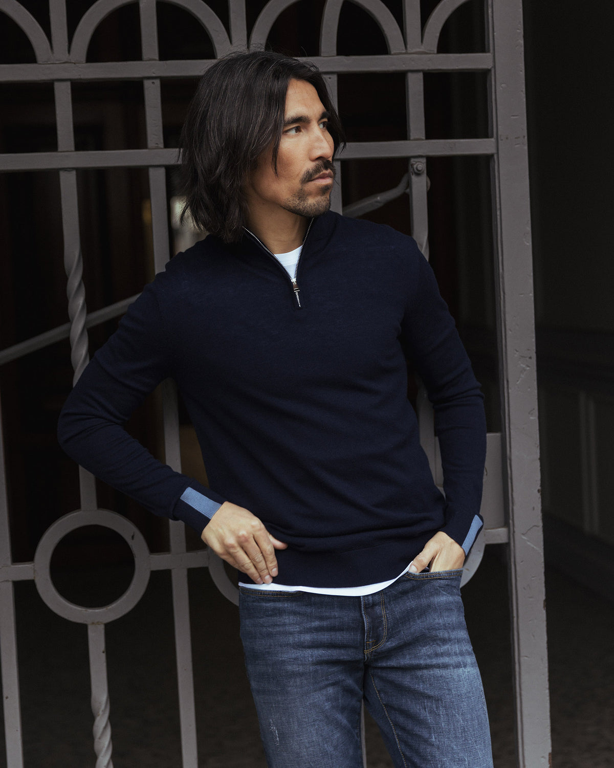 Navy Adam Knit Zip Turtle Neck Jumper