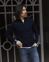 Navy Adam Knit Zip Turtle Neck Jumper