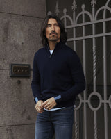 Navy Adam Knit Zip Turtle Neck Jumper