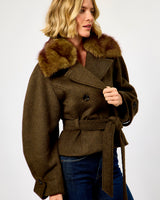 Black Olive Faux Fur Trim Agola Jacket
