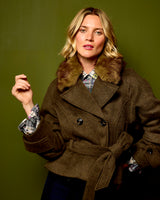 Black Olive Faux Fur Trim Agola Jacket