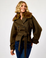 Black Olive Faux Fur Trim Agola Jacket