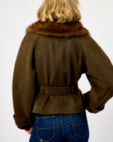 Black Olive Faux Fur Trim Agola Jacket