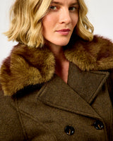 Black Olive Faux Fur Trim Agola Jacket