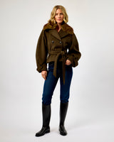 Black Olive Faux Fur Trim Agola Jacket