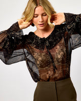 Black Paislia Frill Sheer Blouse