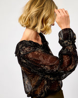Black Paislia Frill Sheer Blouse
