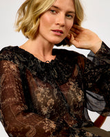 Black Paislia Frill Sheer Blouse