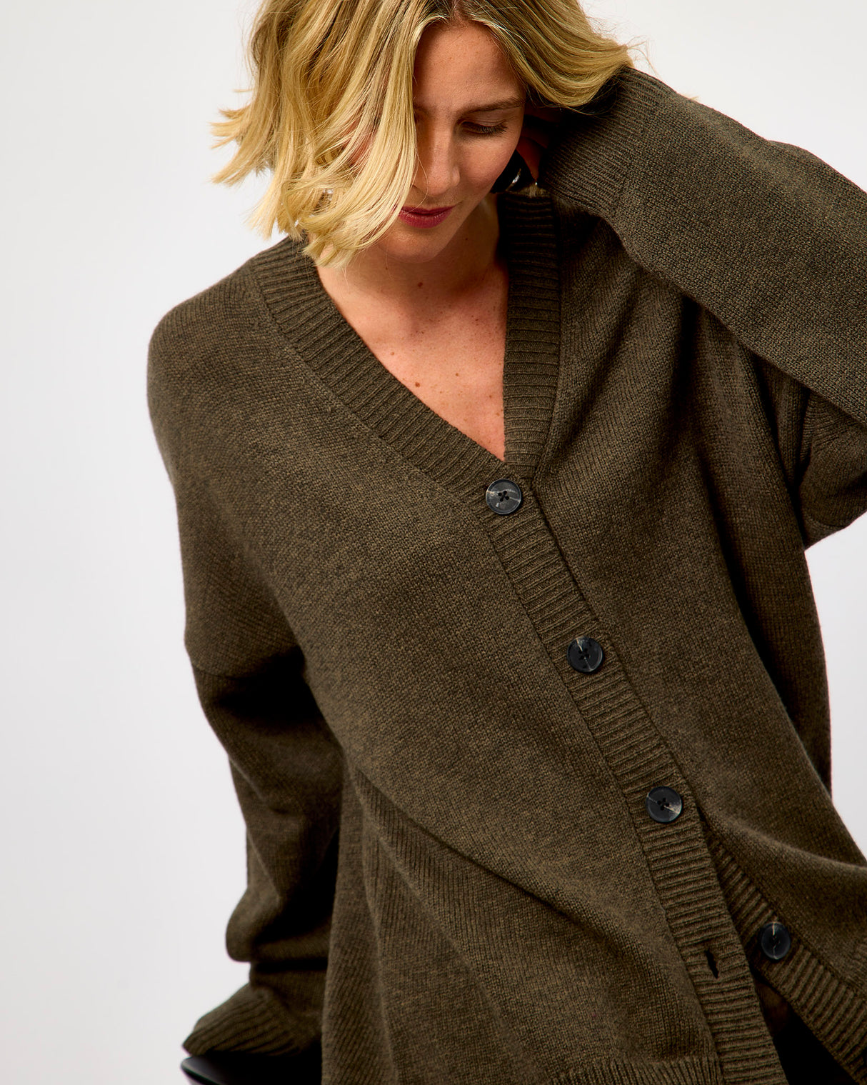 Black Olive Alpha Knit Monogram Cardigan