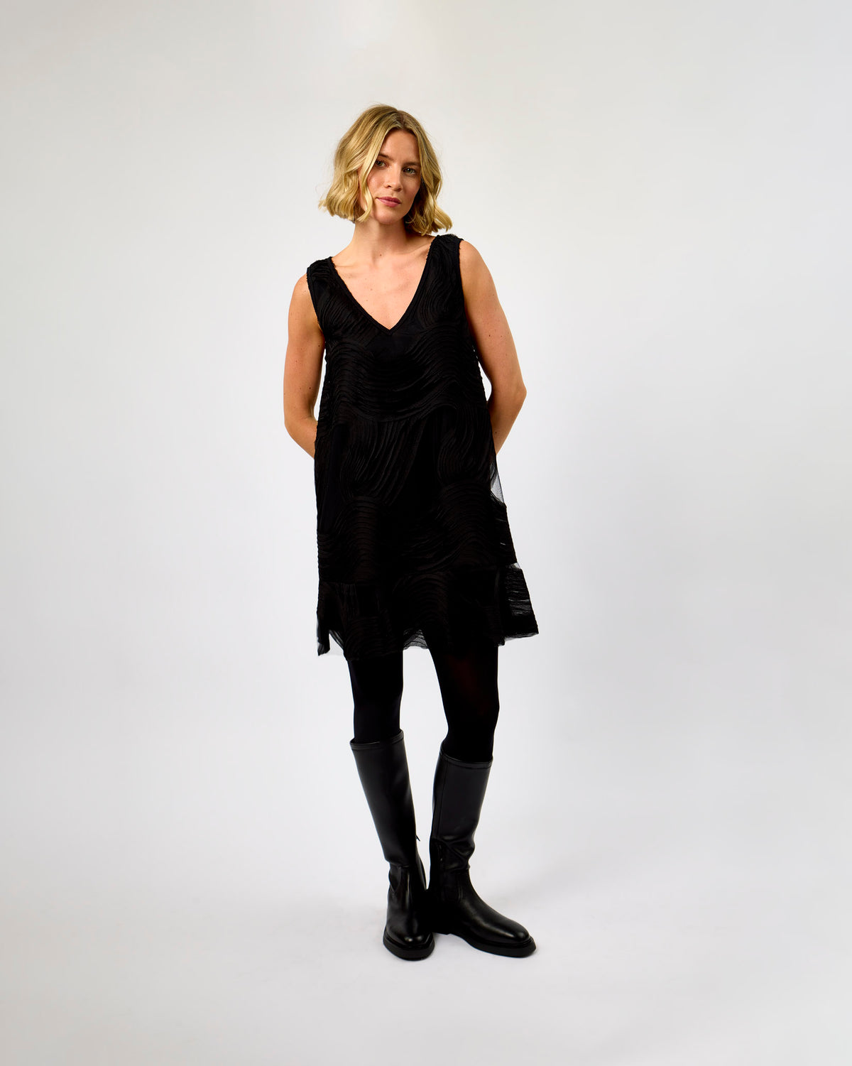 Black Soalie Structured Mesh Dress
