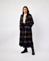 Dark Navy & Check Adria Double Breasted Reversible Coat