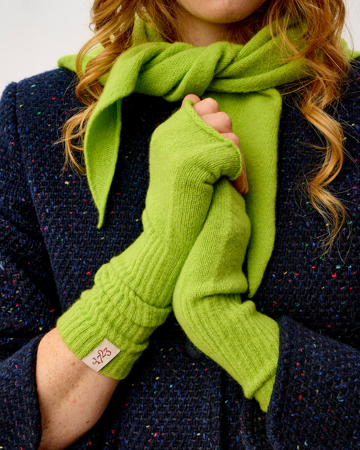 Lime Lambswool Fingerless Mittens