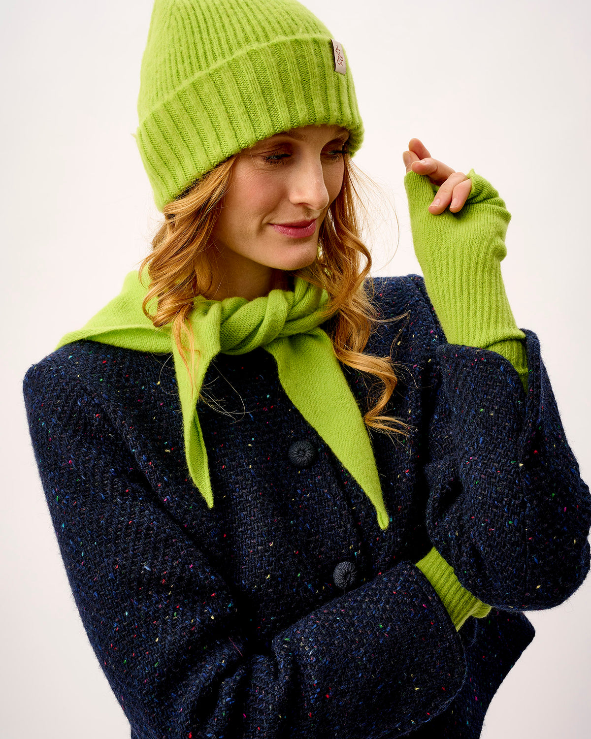 Lime Lambswool Fingerless Mittens