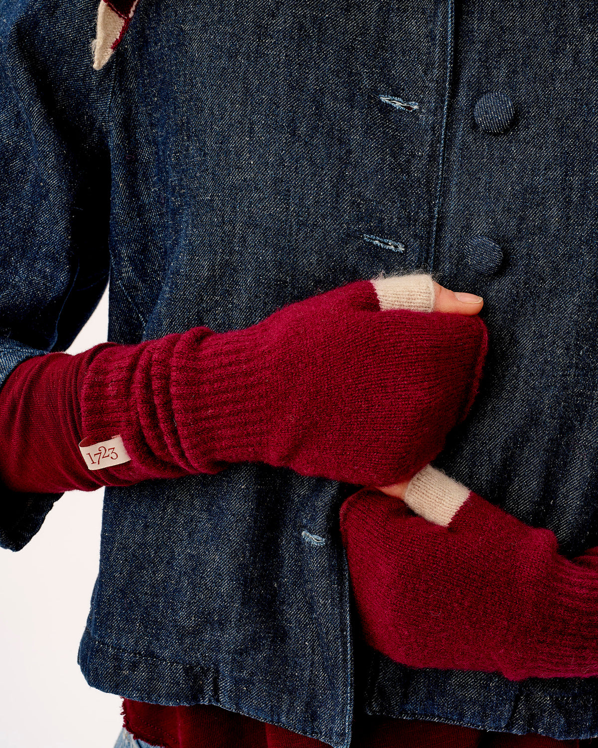 Bordeaux & Linen Lambswool Fingerless Mittens