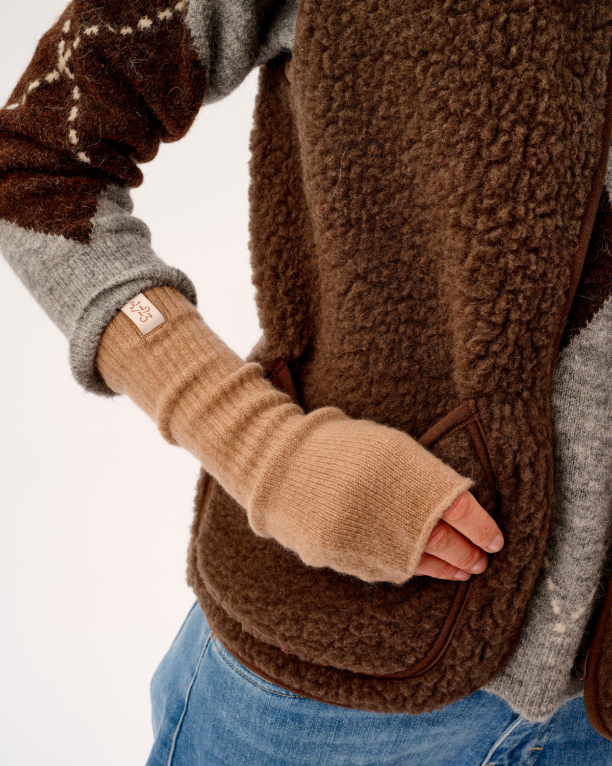 Camel Lambswool Fingerless Mittens