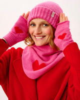Bubblegum Pink & Tartan Scarlet Heart Lambswool Fingerless Mittens