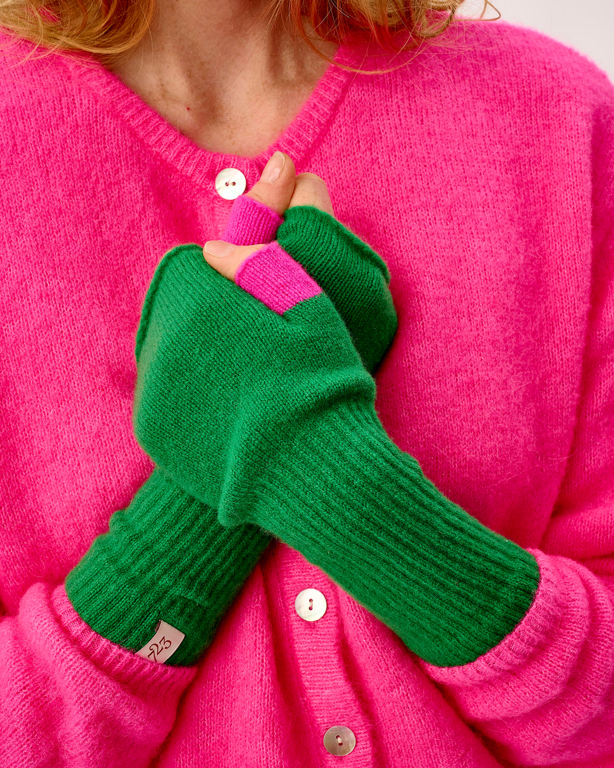Billiard & Neon Pink Lambswool Fingerless Mittens