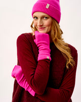 Neon Pink & Bordeaux Lambswool Fingerless Mittens